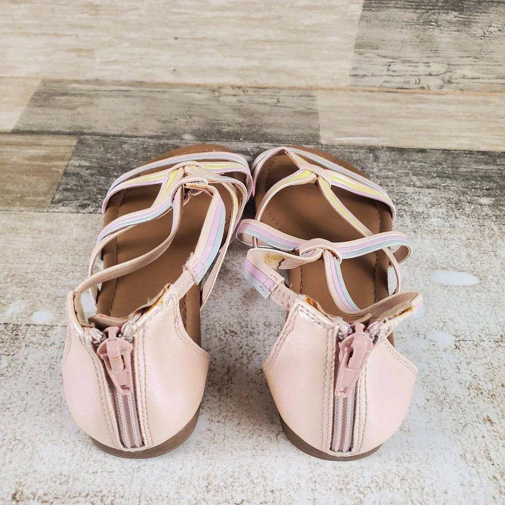 Jellypop Marita Kids Flat Sandals Sz 2 M Pastel Multi Leather Back Zip Open Toe